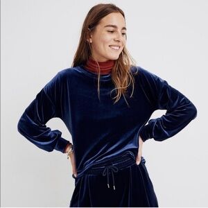 Madewell Navy Velvet Crewneck Sweater